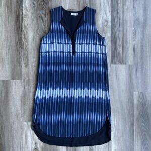 Vince Blue Silk Shift Dress‎ Size XS Sleeveless Lined 1/4 Front Button V Neck